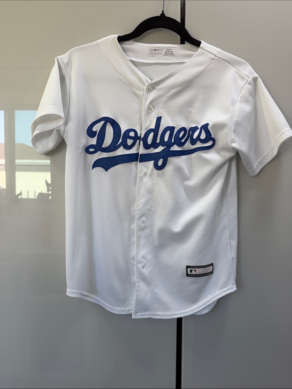 Dodgers Genuine Merchandise White Kids Jersey with Blue Script Pederson